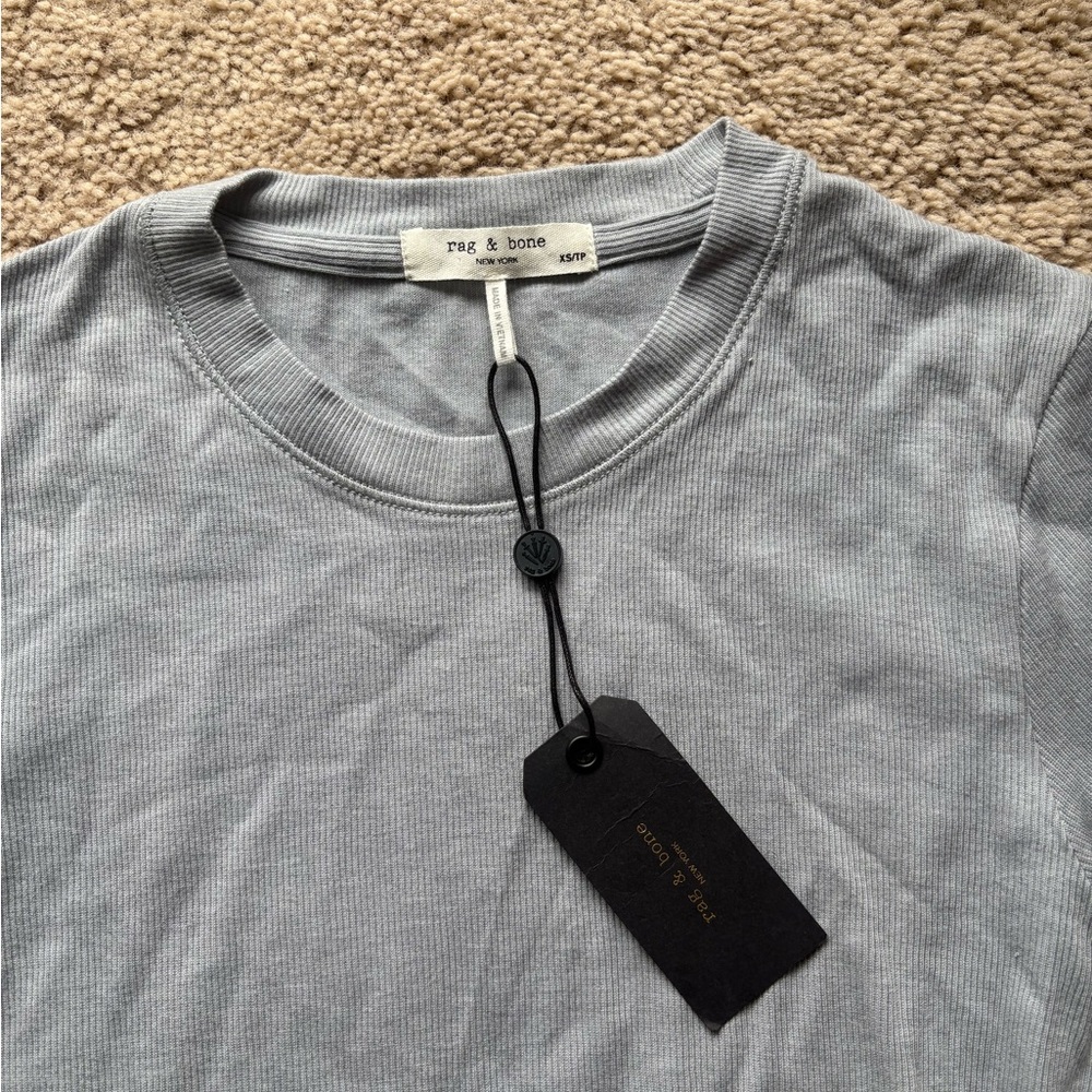 NWT Rag & Bone Dusty Light Blue Short Sleeve Ribbed Tee~ XS - Picture 2 of 4